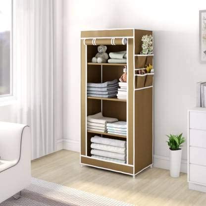 RAXON WORLD® Adjustable Portable Wardrobe for Clothes Racks Metal Tube and Pp Plastic (Do-It-Yourself) Storage Unit, Beige Color, 4 Layer