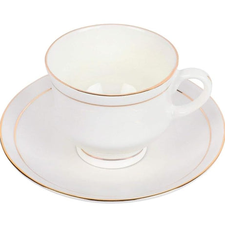 Tableware Bone China Cup and Saucer Set of 12 (6 Plates & 6 Cups) with Elegant Golden Line - 150 Ml