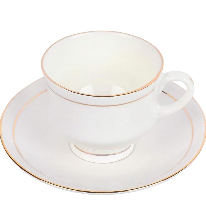 Tableware Bone China Cup and Saucer Set of 12 (6 Plates & 6 Cups) with Elegant Golden Line - 150 Ml