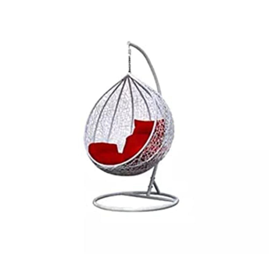 Floor Decor Single Seater White Swing Chair with Stand & Red Cushion & Hook for Outdoor,Home, Indoor, Balcony, Garden/Living Room (Swing-White_Cushion-Red)