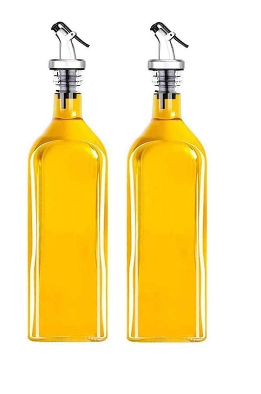 Mazaro Oil Dispenser Bottle for Kitchen 1 Litre Glass - Clear - 1000 ml - Pack of 2