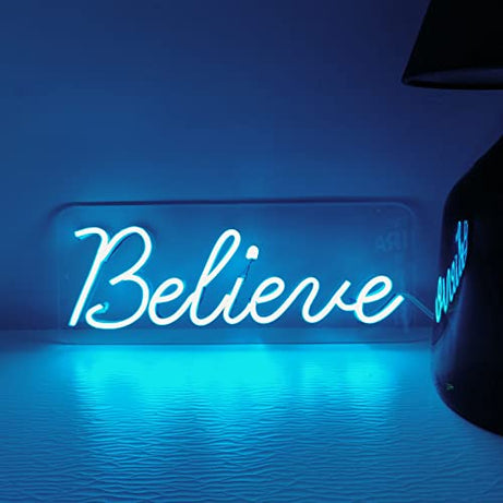 NEON SIGNS INDIA Believe Neon LED Light Sign (6x12 inches, Blue)