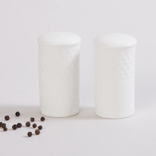 Home Centre Marshmallow White Textured Bone China Salt and Pepper Shaker - Set of 2