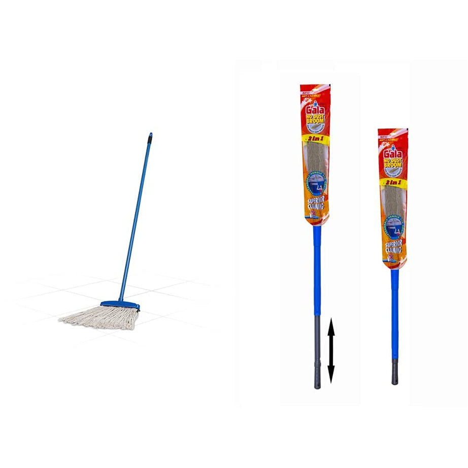 Gala Floor T-Mop (143070) andGala No Dust Broom with Extendable Long Handle Broom Stick, Made of Washable Fibers