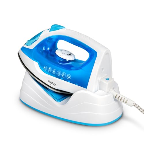 wipro Elato Gs206 2In1 Cord Plus Cordless Steam Iron|Dry&Steam Iron|1250 Watts|Scratch Resistant Ceramic Soleplate|Vertical&Horizontal Steaming|Anti Calc|Anti Drip|Autoclean Tech|2 Years Warranty