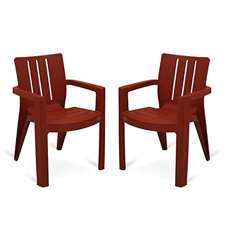 Oaknest Unboxing Furniture Supreme Kent Plastic Chair | Modern Arm Chair For Living Room, Garden And Outdoor | Weight Bearing Capacity 200 Kgs | 6 Months Warranty (Almond Red) | Set Of 2 Chairs