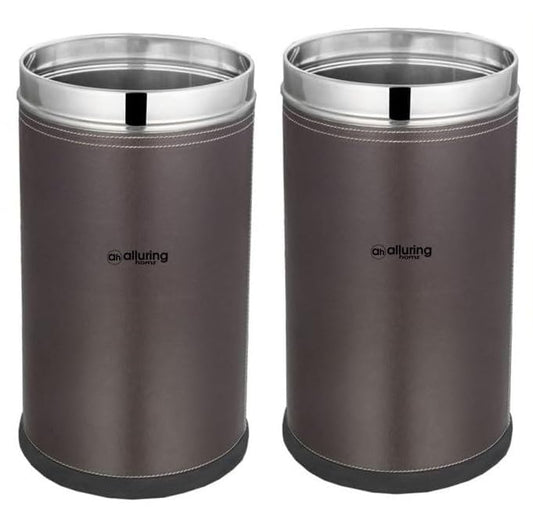 Alluring Homz Open Top Brown Leather Finish Steel Waste Bin/Trash Can/Dustbin/Paper Bin for Bathroom,Bedroom,Kitchen,Home,Office,Hotel 8" X 12" inch (Capacity 10 Liter) Set of 2 Pieces