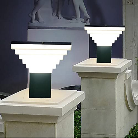 Lyse Decor Modern Design Stairs Shape Waterproof Gate Light, Pillar Lamp, Garden (Pair of 2,AC/DC,Metal)