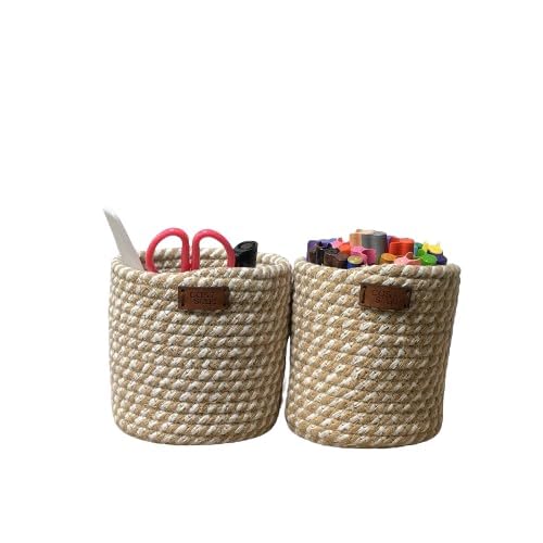 Casa Snug Multipurpose Cotton Rope Organizer | Pen, Pencil Holder, Indoor Planter, Office Desk Organize, Makeup Brush Holder-Pack of 2 (Beige)