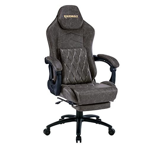 Raidmax Extra-Large Size Gaming Chair Office Chair PC Chair with Lumbar Support, Marble Gray Distressed Plain Breathable Leather Texture, High Back Adjustable Swivel Task Chair with Footrest (Gray)