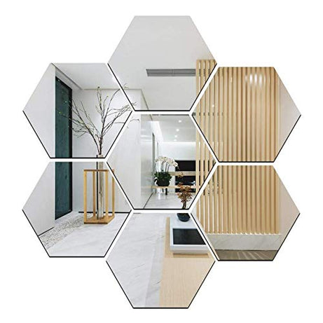 Atulya Arts - Offering 3D Large Hexagon Acrylic Stickers (Pack of 7) with 10 Butterfly Acrylic Mirror Wall Stickers for Home & Offices (Silver)