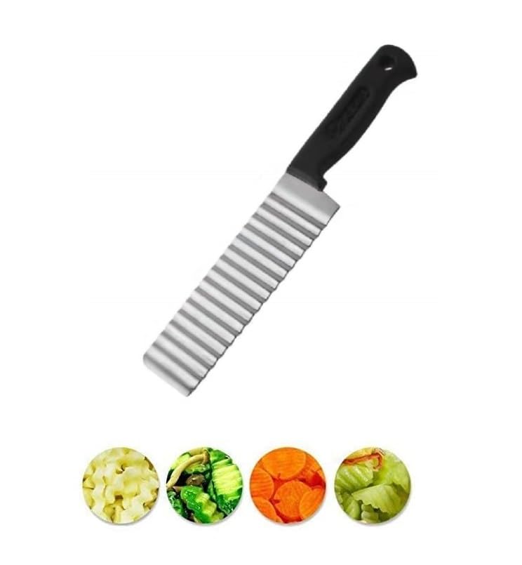 FLOXIT 1PCS Stainless Steel Potato Cutter, Crinkle Choppers French Fries Chips Chopping Knives with Nylon Handle Chopping Knife Carrot Vegetable Salad Waves Cutting (1pcs-Knife Crinkle Cutter)