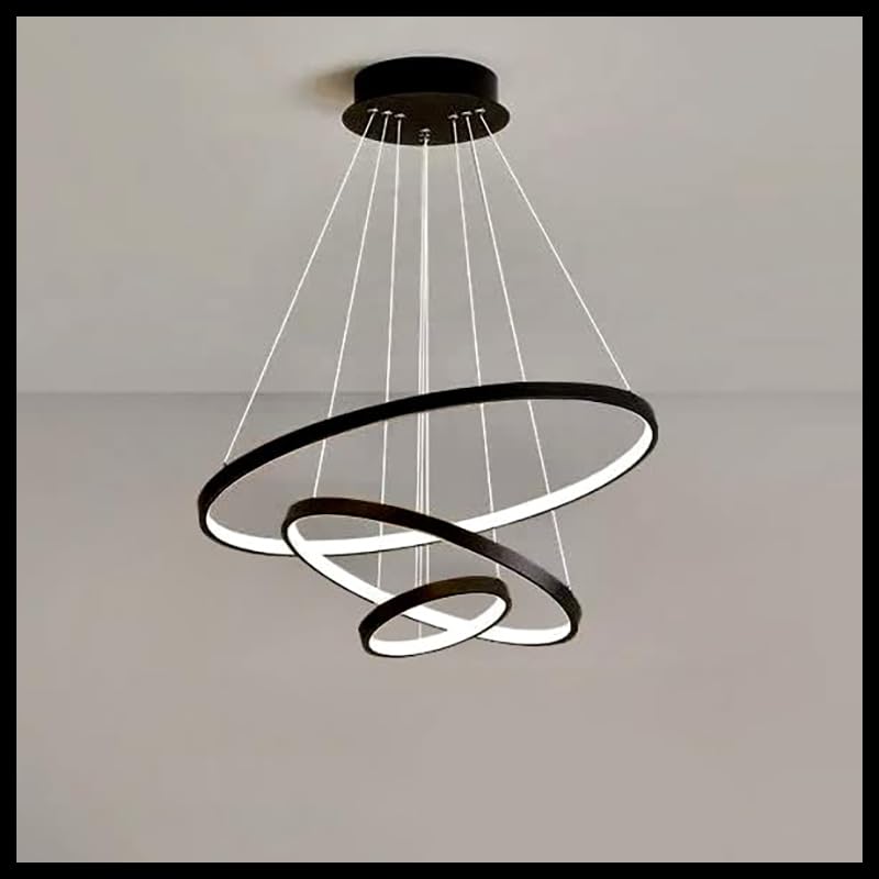 Smartway®- Chandelier for Living Room,Modern,Dining Table,Hall,Hanging Ceiling Light,Pendant lamp,80W Three Ring,Smart Voice Assist (Google, Alexa), App Control