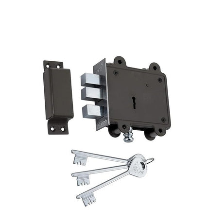 HARDWARE HUB Door Lock (3 Square Bullet) 8 Levers 125mm Double Action Locking with 3 Chrome Finish Keys Grey