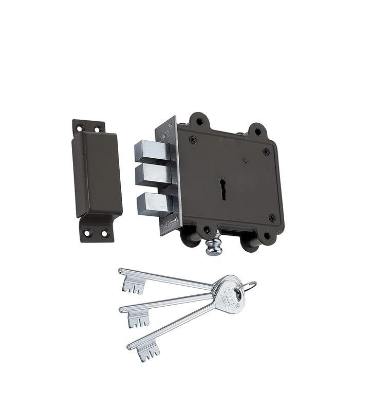 HARDWARE HUB Door Lock (3 Square Bullet) 8 Levers 125mm Double Action Locking with 3 Chrome Finish Keys Grey