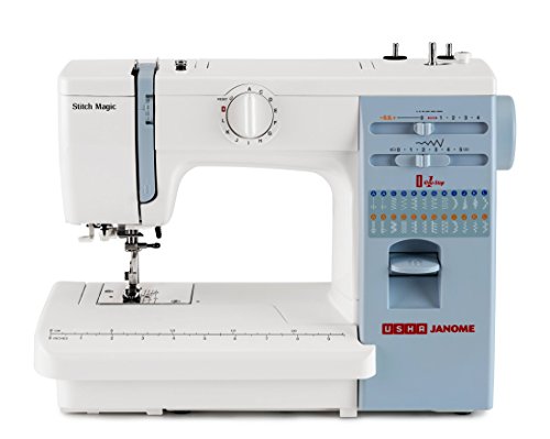 Usha Janome Stitch Magic Automatic Zig-Zag Electric Sewing Machine || 23 Built-In-Stitches || 57 Stitch Function(White And Blue) with complementary Sewing Lessons in Nine languages