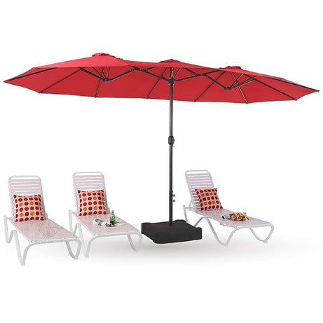 THESHELTERS - 15ft Large Outdoor Umbrella Double-Sided Patio Umbrella with Base, Crank Handle, 12 Ribs Rectangular Garden Umbrella for Patio Graden, Poolside, Terrace, Cafe and Hotels (Red)