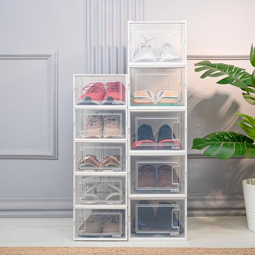 Nayasa Shoe Box Pack Of 6 Stackable Shoe Boxes | Fit Size 5 UK | Multi Purpose Space-Saving Storage Solution | Super Thin Plastic Material | Light Weight | Small | Transparent