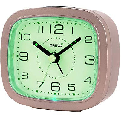 OREVA Plastic Alarm Table Clock with LED and 4 Step Buzzer Sound (Brown Body Green, 9.4 cm x 3.9 cm x 8.5 cm, AA3507)