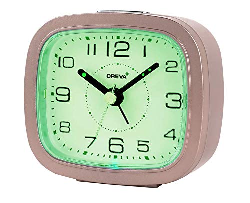 OREVA Plastic Alarm Table Clock with LED and 4 Step Buzzer Sound (Brown Body Green, 9.4 cm x 3.9 cm x 8.5 cm, AA3507)