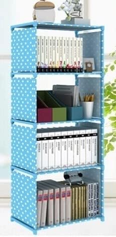 Sterling Bookshelf| Storage Shelve for Books Organizer Children Book Rack Bookcase for Home Furniture Cabinet for Bedroom Office Living Room (4 Cases, Blue)(Alloy Steel,Plastic)