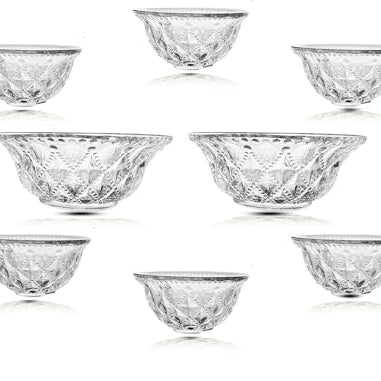 Orion Glassware Serving Bowl Set: Glass Bowl Set of 6 & 2 Donga Microwave Safe Bowl suited as Mixing Bowls for Kitchen, Bowls for Snacks, Salad Bowl Crystal Glass Bowls in Gift Set (Katori Set of 6)