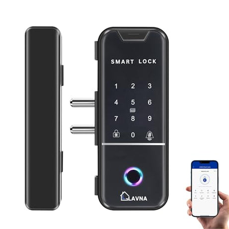 LAVNA L-A4 Smart Glass Door Lock with 6 Ways of Access Fingerprint, Bluetooth, Mobile App, Remote, OTP, PIN & RFID Card for 10-12 mm Glass Doors only.