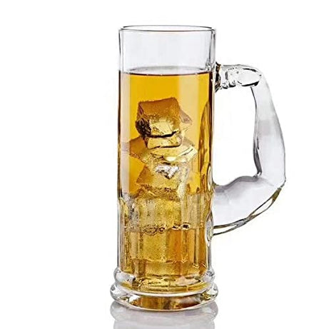 VILON Italian Premium Set of 1 Muscle Beer Mugs - 600 ML Clear Glass with Unique Muscle Handle Shape - Jumbo Size Drinking Mug - Ideal Gift for Men