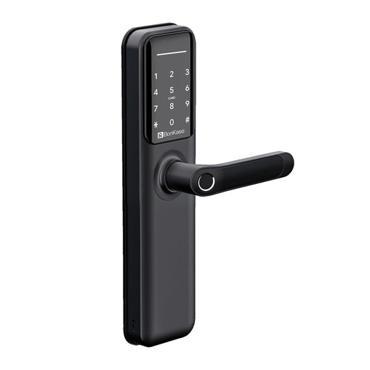 BonKaso H6 Smart Door Lock for Home and Office|6-Way Unlocking Features|Fingerprint|Passcode|Key Card Access|Bluetooth|Mechanical Key|OTP Access|2 Year Warranty|(Black)|(Free Installation)