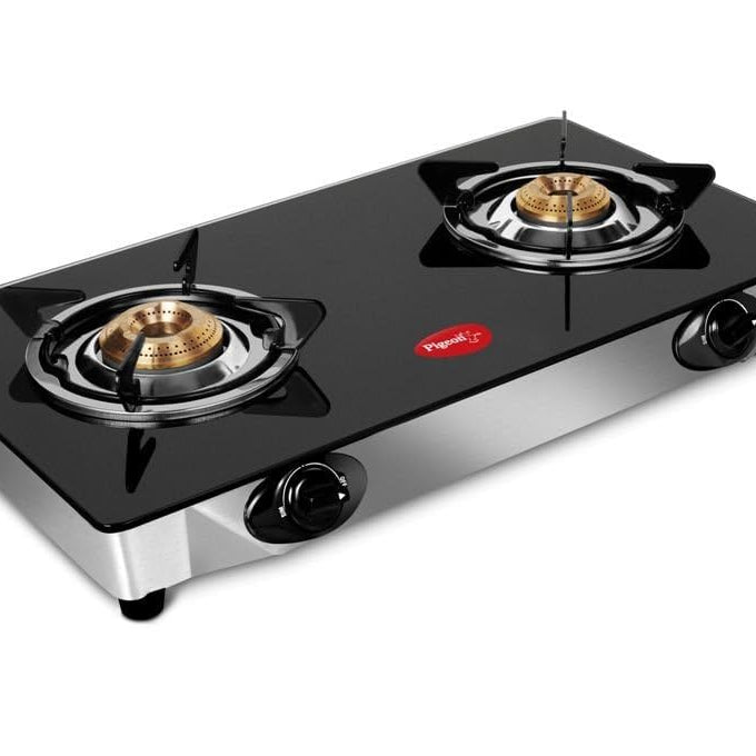 Pigeon By Stovekraft Favourite 2-Burner Glass Top Gas Stove, Black