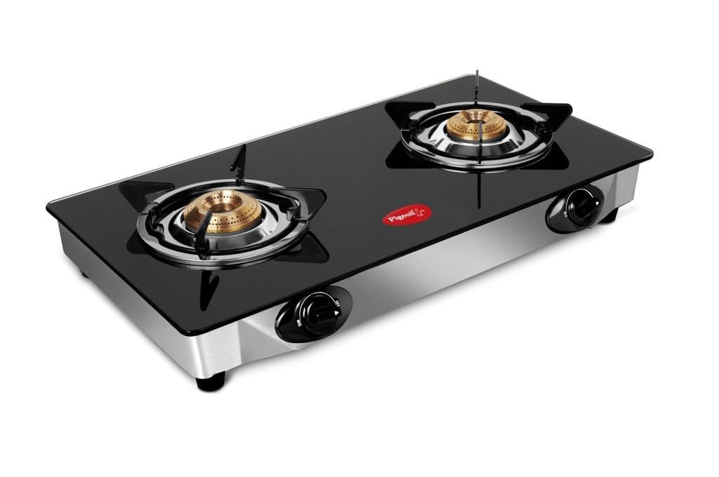 Pigeon By Stovekraft Favourite 2-Burner Glass Top Gas Stove, Black