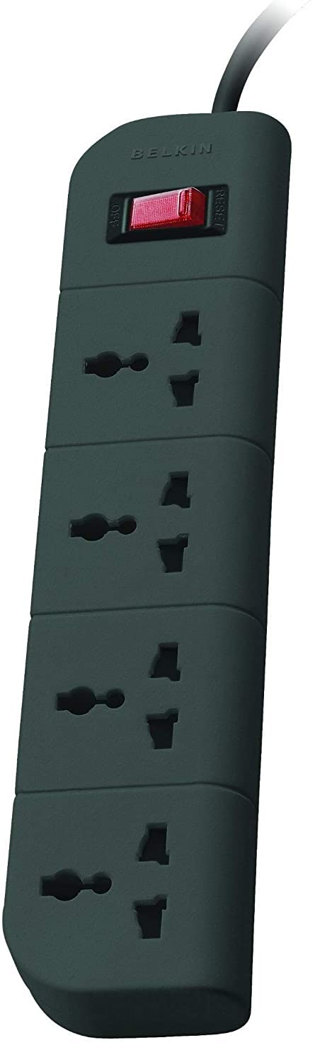 Belkin 4-Socket Surge Protector Universal Socket with 5Ft (1.5-Meter) Heavy Duty Cable Overload Protection, Extension Cord Comes with 5 Years Manufacturer Warranty, Grey Color, 250 Volts