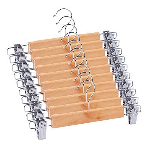 Clip Hanger Pack of 6|Wooden Hangers for Wardrobe | Hangers for Clothes | Pants Hangers | Metal Adjustable Non Slip Clips Grip