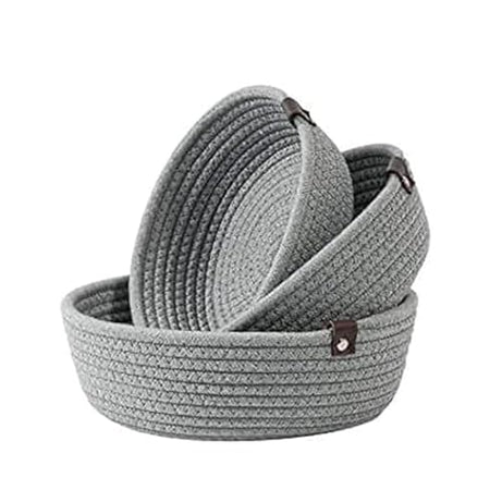 JK enterprises Rope Storage Natural Handwoven Jute Shelf Basket For Your Home & Kitchen (Small,Medium,Large) - Pack of 3 (Grey)