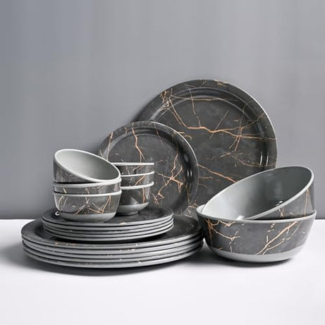 MARKET99 Grey Static Dinner Set of 20-6 Full Plates, 6 Quarter Plate, 6 Soup Bowl & 2 Serving Bowl for Families, Daily Use, Parties, Unbreakable, Kid Friendly