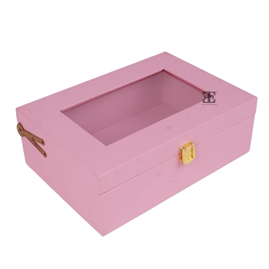 Each and Everything Acrylic Classic Decorative Gift Trunk Box With Transparent Acrelic Window (10 * 7 * 3.5 In) (Pink), 25.4 x 17.78 x 8.89 Centimeters