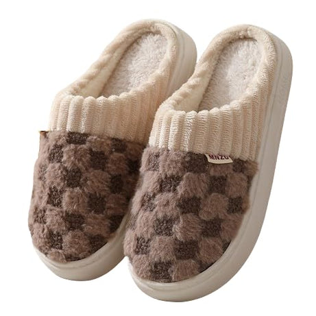 CLOST & TWON home cotton slipper for women autumn and winter anti -slip cut home use for couple Soft comfortable Sole indoor slippers (1 pair) brown