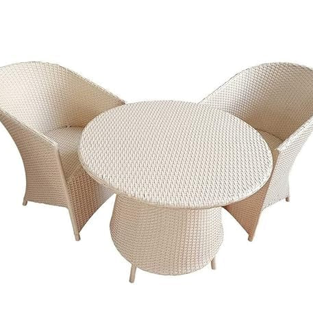 Floor DÉCOR D-15 Rattan Wicker Outdoor 2 Seater Patio Table and Chair Set Multipurpose Garden Coffee Table Set Furniture with 1 Table and 2 Chairs (2+1White)