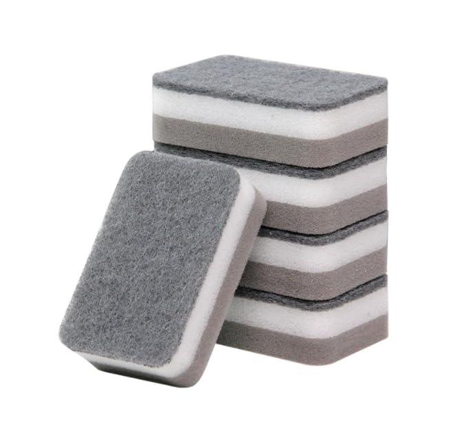 5 Pcs Heavy Duty Scrub Sponges,Dual-Sided Dishwashing Sponge for Kitchen,Multi-Use Deep Cleaning Scrub Sponge (Grey White)