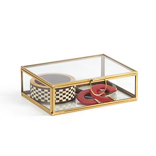 Art India Collections Glass Brass Decorative Storage/Jewelry Box (Size: 6 x 4 x 1.5 inches, Gold)