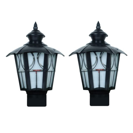 Homes Elite Home Gate Light Pole Lamp Modern Outdoor Decorative Waterproof Exterior Fixture Lighting Black Metal Glass Shade (Pack of 2)