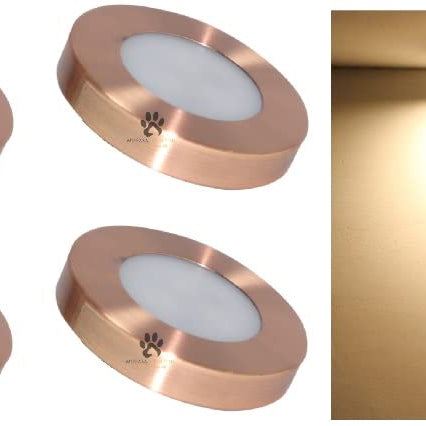 Mufasa 3 Watts Rose Gold Finish 6CM DIAMETER Led Surface Panel, Cabinet, Wardrobe Light, Slim Round Style Flush Mount Ceiling Lamp, Pack of 4 (Please Check Dimensions Image) (Warm White,Aluminum)