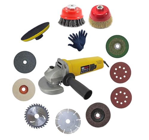 Inditrust WITH 3 MONTHS WARRANTY 950W Multi Use Powerful Grinder With 1Pair Gloves and 11pc Multi type wheel Combo Angle Grinder (100 mm Wheel Diameter)