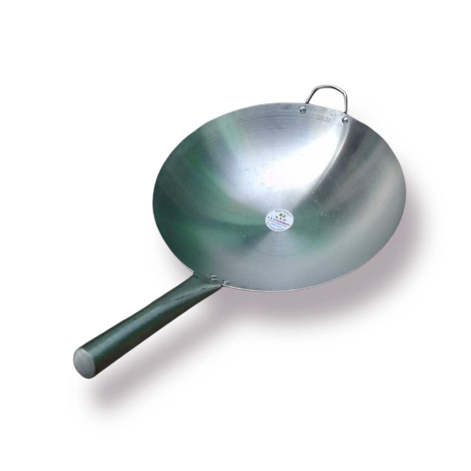 A S Stainless Steel Heavy Weight Shiny Finish Original Chinese Wok/kadhai with Steel Duble Handle kadhai,Heavy Weight,Cooking Wok Best use in Home and Hotels (15 inch 38 CM)