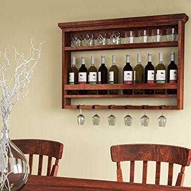 Wopno Furniture Wooden Bar Cabinet | Wooden bar Wine Rack | Wine Rack Glass Holder Bar Cabinets for Home | Solid Wood Make Wine Storage Cabinet with Glass Hanging Space Honey Colour (Brown Walnut)