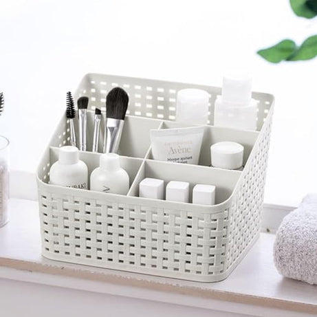 PUTHAK Storage Basket, Plastic Storage Basket for Office, Home Kitchen, Office, Dressing Table, Cosmetics, Bathroom, Grey