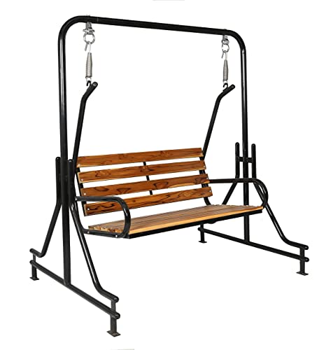 Kaushalendra Indoor Teak Wood Swing - Balcony Room Jhula with Iron Pipe, 2 Seater, 117 cm