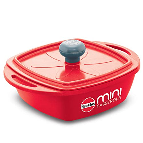 Hawkins Aluminium 0.75 liter Mini Casserole With Lid, Square Series Die-Cast Pan For Cooking, Reheating, Serving And Storing, Red (Mcsr75)