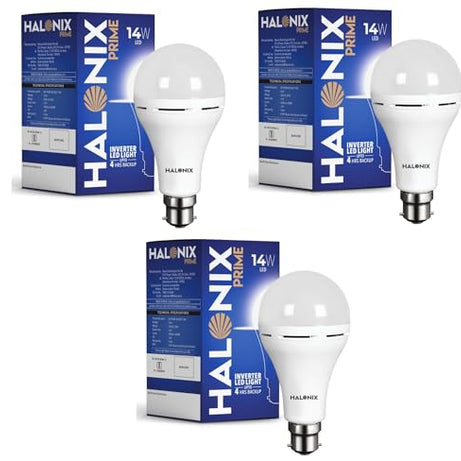 Halonix 14W Emergency Bulb | Rechargeable Emergency Bulb for Power Cuts | Backup : 4hrs | Cool Day Light | Pack of 3 | Rechargeable Emergency light |