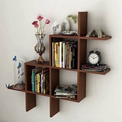 FireBees Wooden Showcase for Living Room,Stylish Wooden Wall Shelf for Living Room,Decorative Intersecting Wall Shelf,Wall Mounted Book Shelf,Wall Shelf for Photos (Brown)